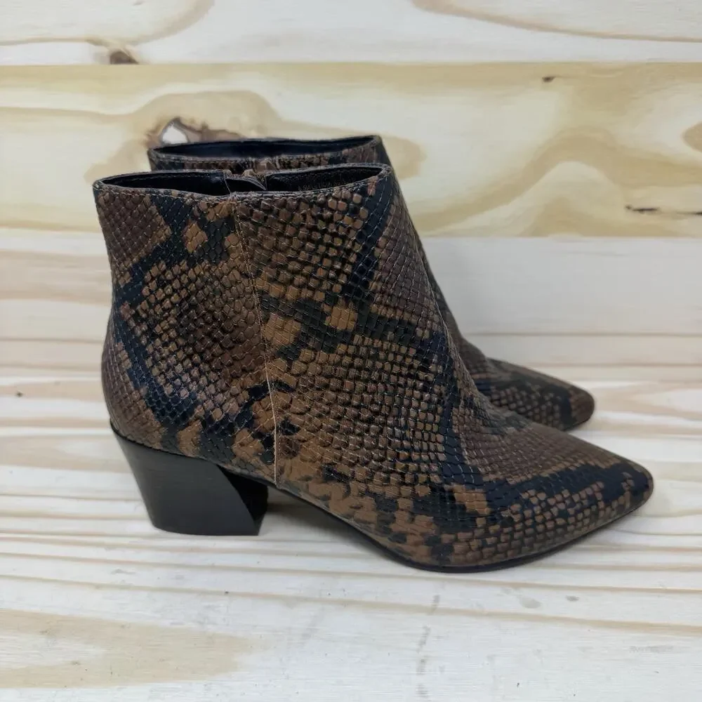 KENSIE Womens Chestnut Snake Brown Snake Print Leticia Leather Booties 6.5 M